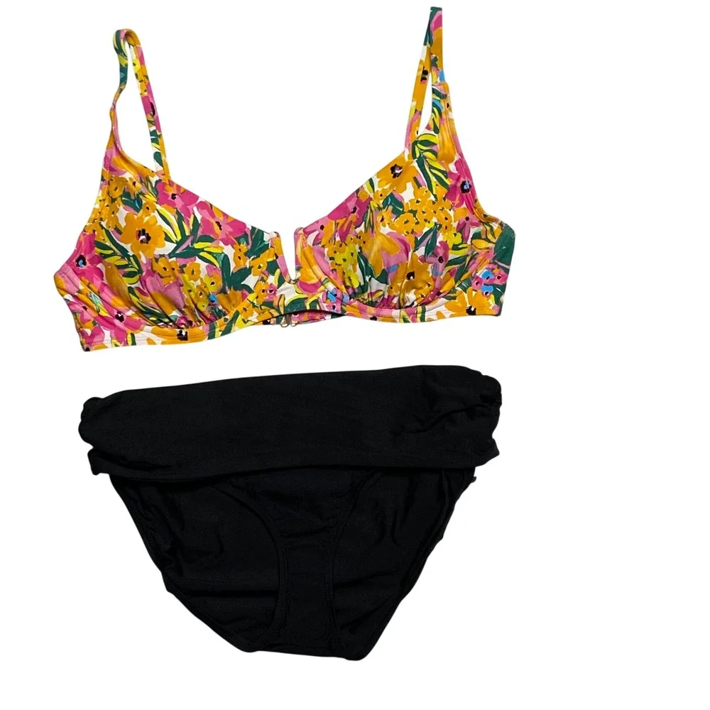 Anne Cole Floral Bikini Set Underwire Top Convertible Bottoms XX-Large NWT‎